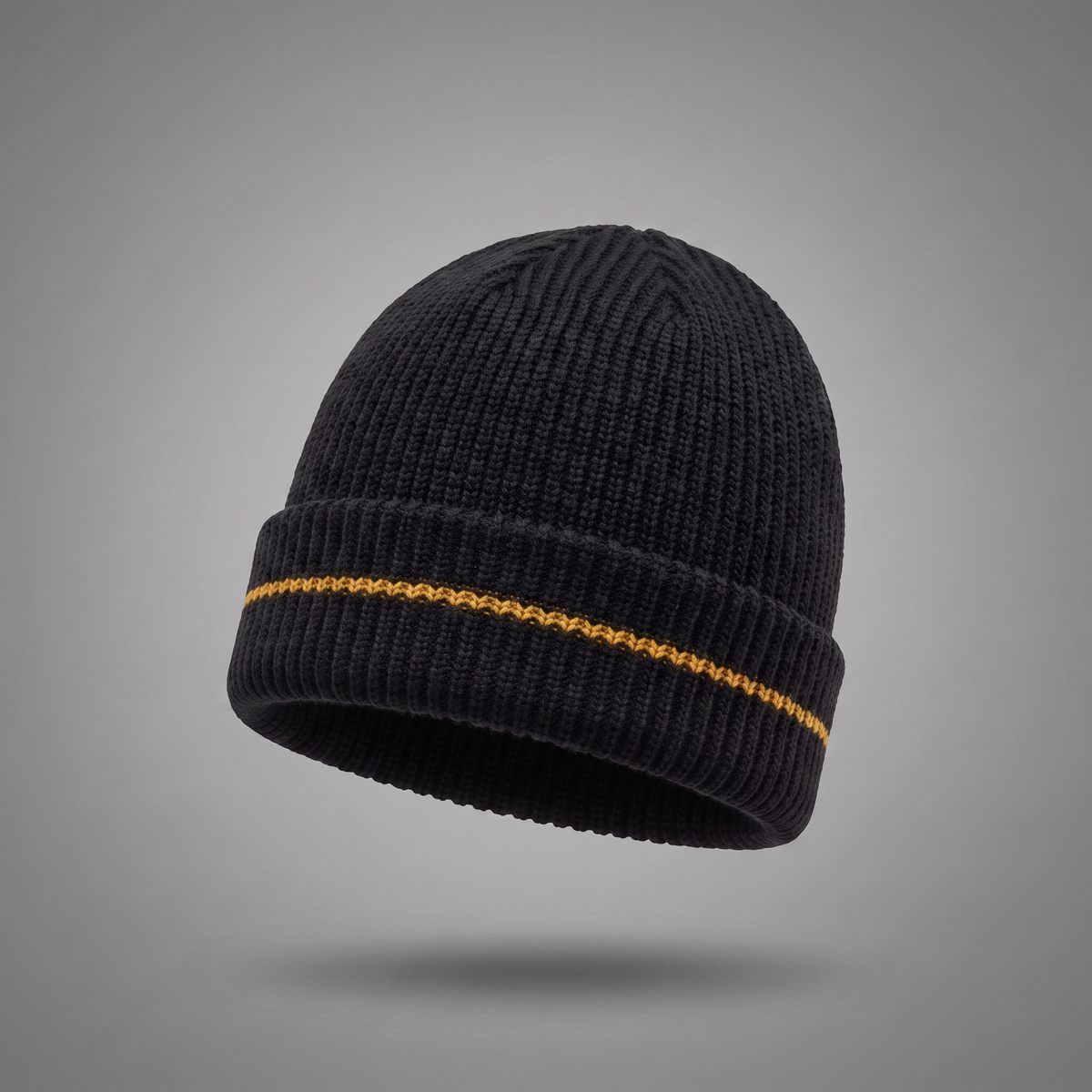 Ribbed Beanie in black, three-quarter view
